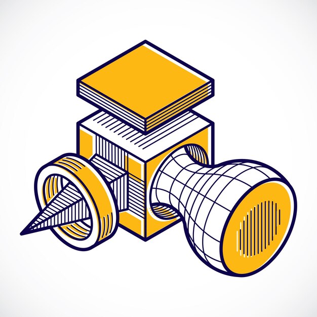 3D engineering vector, abstract shape made using cubes and geometric forms.