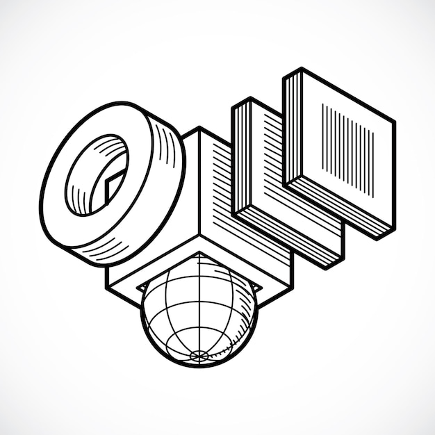 3D 엔지니어링 벡터, 큐브 및 기하학적 형태를 사용하여 만든 추상 모양.