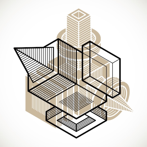 3D engineering vector, abstract shape made using cubes and geometric forms.