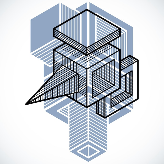 Vettore vettore di ingegneria 3d, forma astratta realizzata con cubi e forme geometriche.