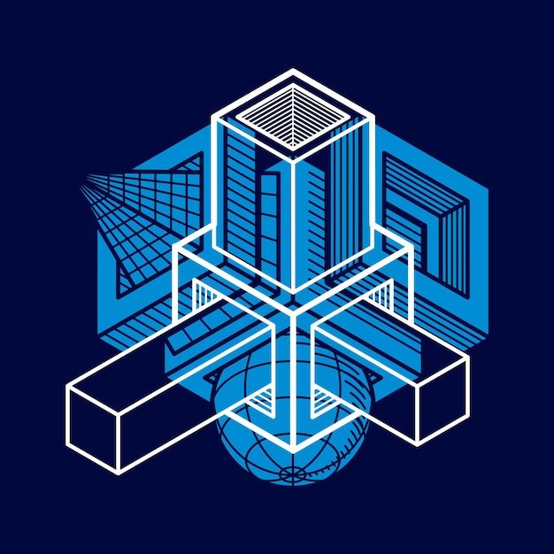 3D engineering vector, abstract shape made using cubes and geometric forms.