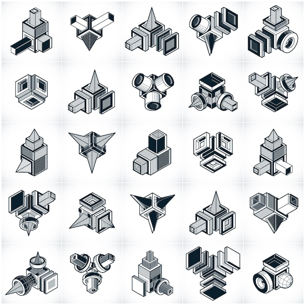 3D engineering vectors, collection of abstract shapes.