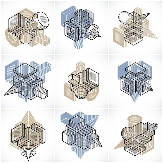 3D-engineeringvectoren, verzameling abstracte vormen.