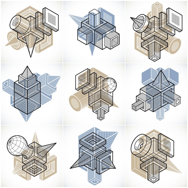 3D-engineeringvectoren, verzameling abstracte vormen.