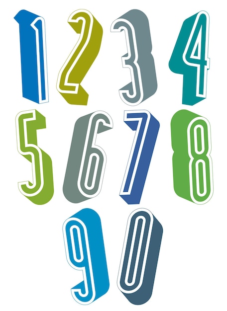Vector 3d extra lange getallenset gemaakt met ronde vormen, kleurrijke cijfers voor reclame en webdesign.
