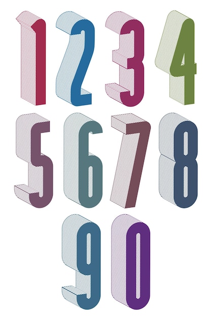 Vector 3d extra tall numbers set made with round shapes, colorful numerals for advertising and web design.