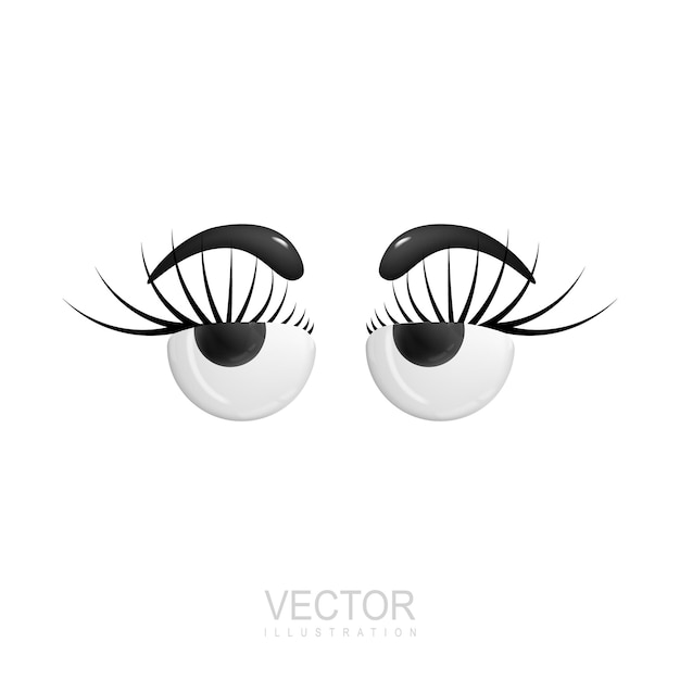 3d eyes female look with eyelashes and eyebrows tired eyes render vector illustration