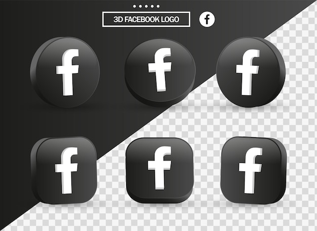 Вектор Значок логотипа 3d facebook в современном черном круге и квадрате для логотипов значков социальных сетей