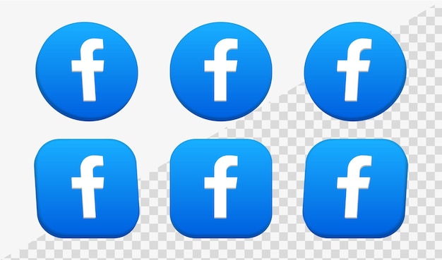 3d facebook-logopictogram in cirkel en vierkante frames voor logo's van sociale media-pictogrammen netwerkplatforms