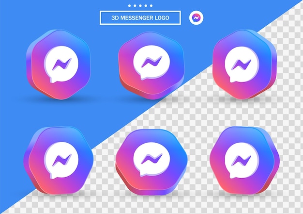 3d facebook messenger icon in modern style frame and polygon for social media icons logos