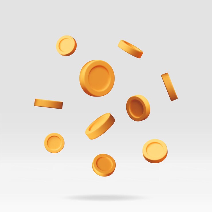 Vector 3d falling gold coins money rain