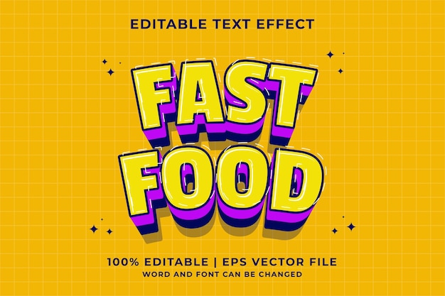 3d fast food cartoon bewerkbaar teksteffect premium vector