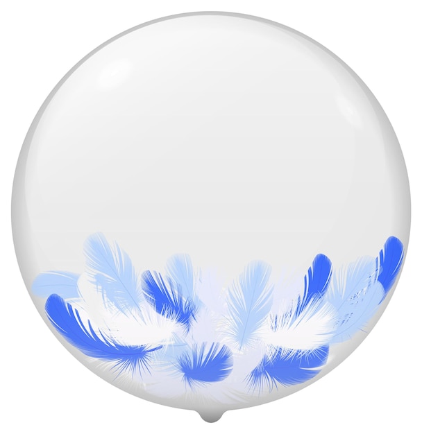 3d feathers inside balloon white and blue.