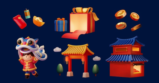 Vector 3d festive cny set