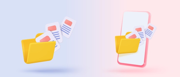 3d file transfer of document in folder file transfer encrypted form connection docs information migration concept access to remote file and folder 3d document exchange vector render illustration