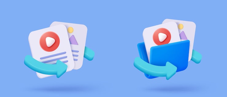 Vector 3d file transfer of document in folder file transfer encrypted form connection docs information migration concept access to remote file and folder 3d document exchange vector render illustration