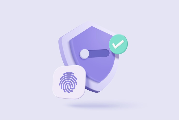 Vector 3d fingerprint cyber secure icon digital security authentication concept finger scan for authorization identity 3d fingerprint scanning sign vector render illustration on purple background