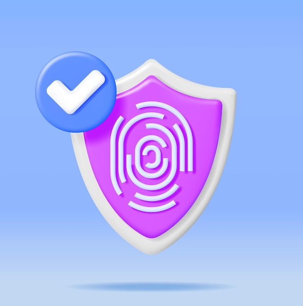 3D Fingerprint in Shield with Checkmark