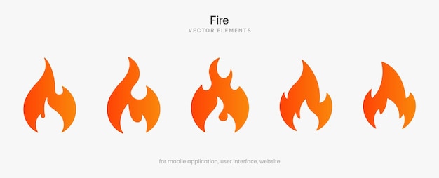 3d fire flames icons collection. Red flame in abstract style on white background for UI UX website