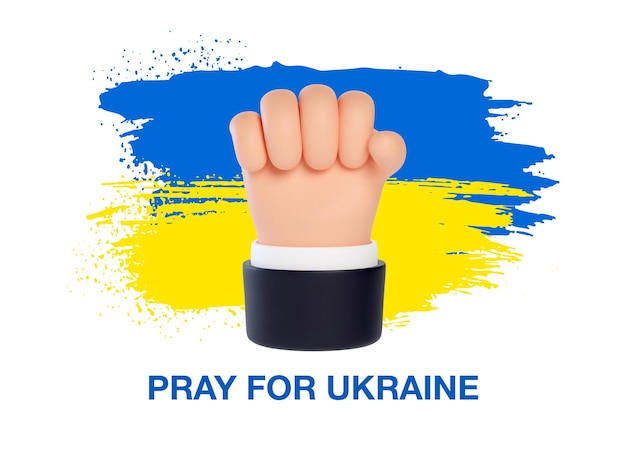 3d fist on ukraine inks flag background with an inscription pray for ukraine pray for ukraine