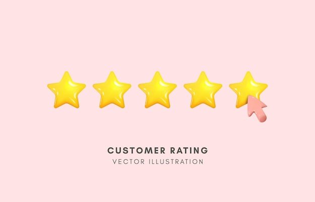 3D five stars with mouse cursor customer rating user experience performance evaluation feedback