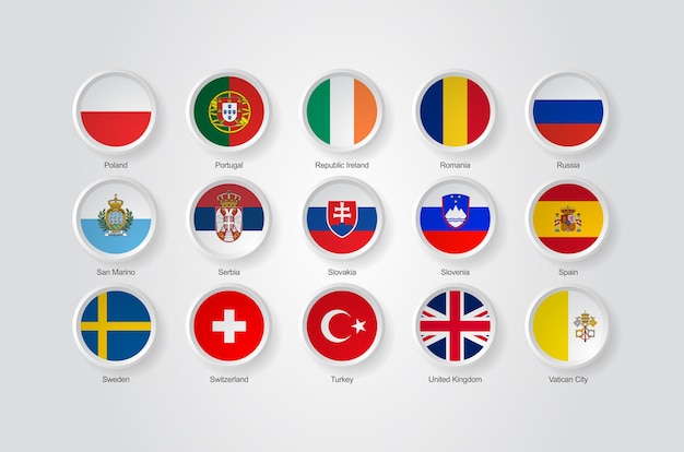 Вектор 3d иконки флагов стран европы часть 04