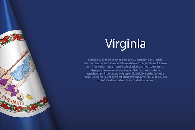 3d flag Virginia state of United States isolated on background with copyspace