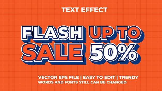 Vector 3d flash sale bold orange editable text effect