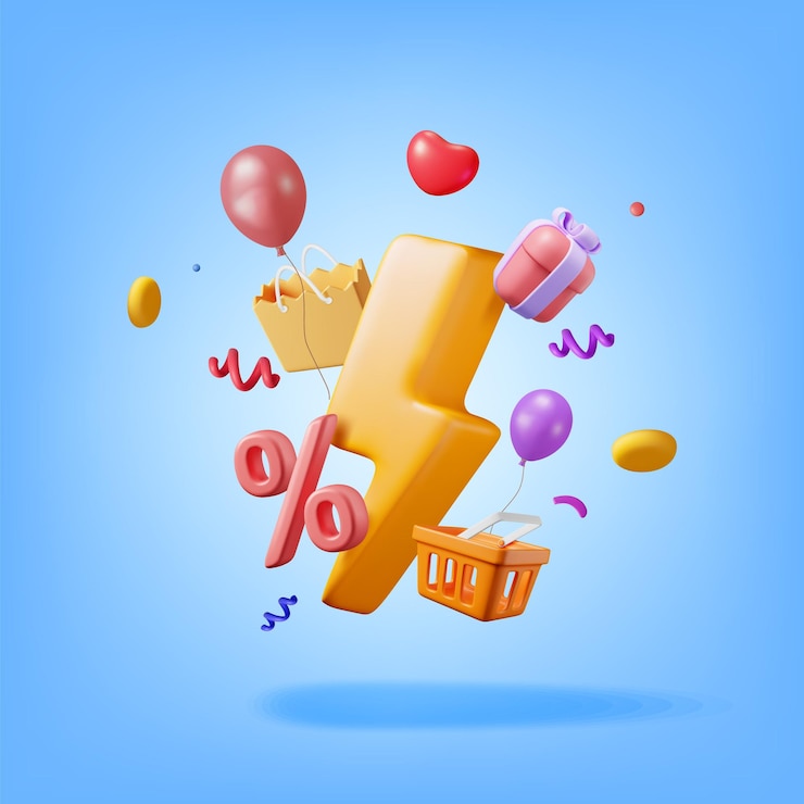 Vector 3d flash sale shopping concept