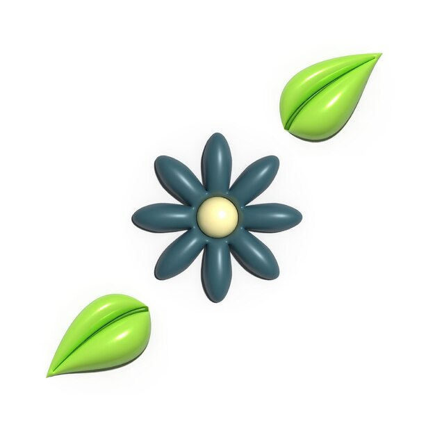 Vector 3d flower and leaves in blue and green color