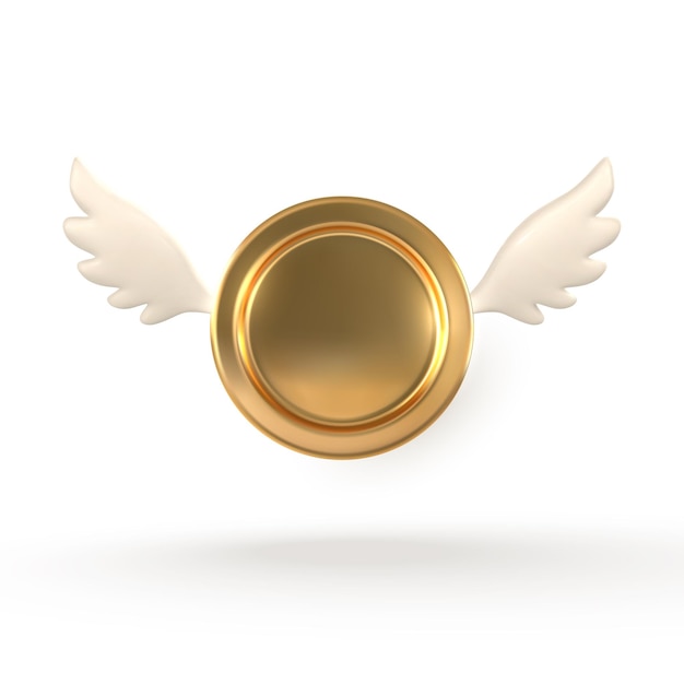 3d flying golden coin with wings isolated on a white background vector illustration