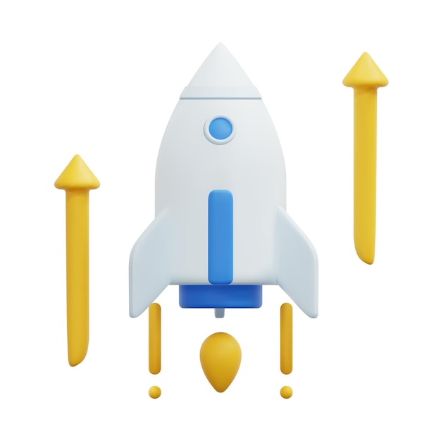 3d flying space rocket icon vector Spaceship launch on white background 3d space for business startup concept Realistic creative conceptual symbols 3d icon vector render illustration