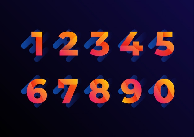 Vector 3d folded pink orange gradient numbers set