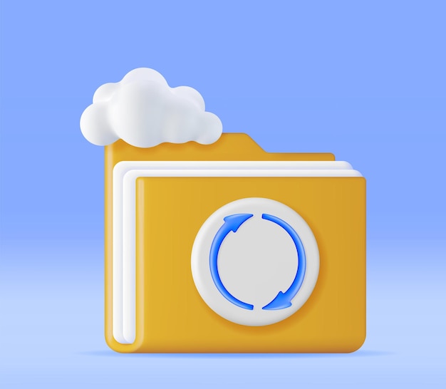 Cartella 3d in nuvole con icona di sincronizzazione file