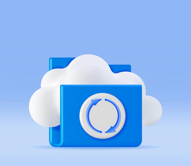 Vector 3d folder in clouds with file sync icon