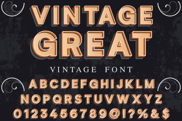 Vettore 3d font alfabeto script typeface handcrafted handwritten label design denominato vintage great