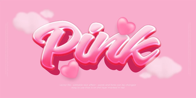 Vettore effetto di testo modificabile rosa in stile carattere 3d