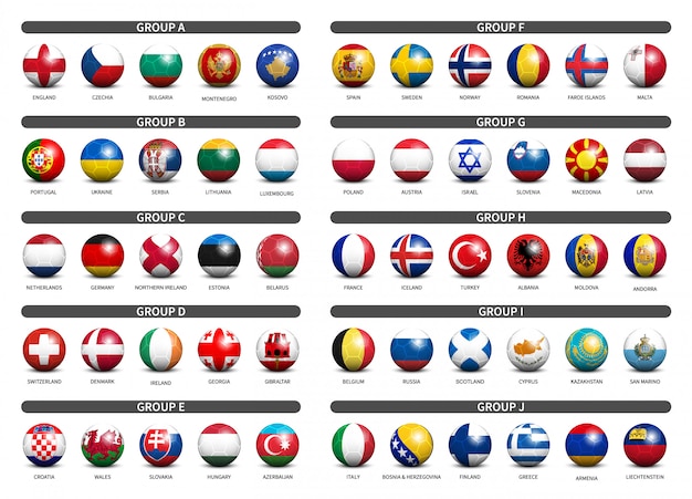 Calcio 3d con set di bandiera del paese