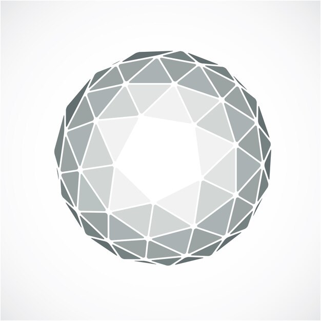 Vector 3d form made with black lines, futuristic origami abstract modeling. gray vector low poly design element, cybernetic orb shape for use in science and technology.