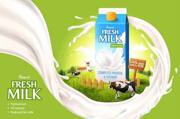 向量3 d新鲜牛奶广告模板