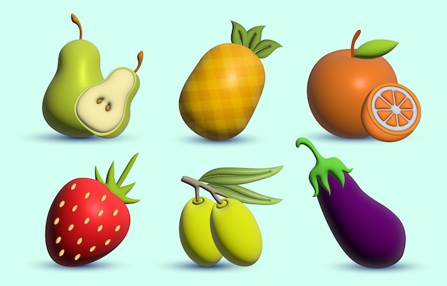 Vector 3d fruit icon set-collectie