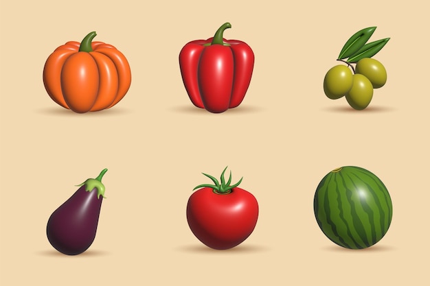 3d fruit icon set-collectie