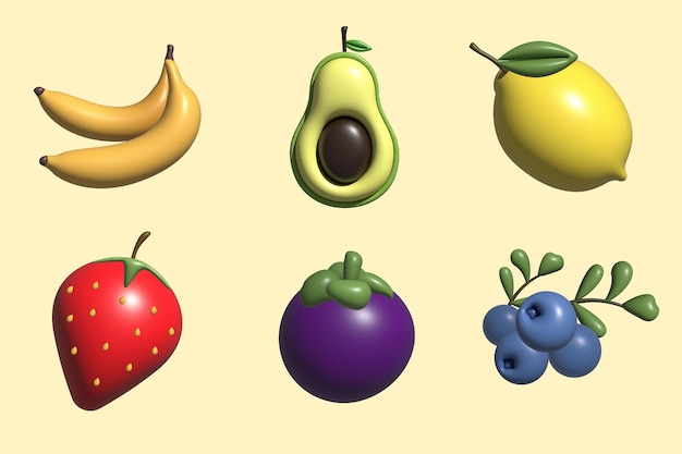 3D Fruit Icon Set-collectie