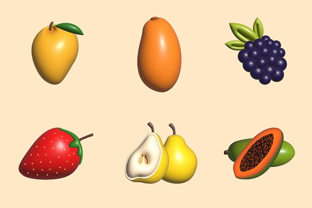 3D Fruit Icon Set-collectie