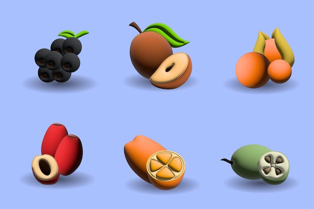 3D Fruit Icon Set-collectie