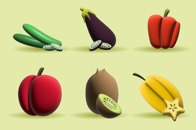 3D Fruit Icon Set-collectie