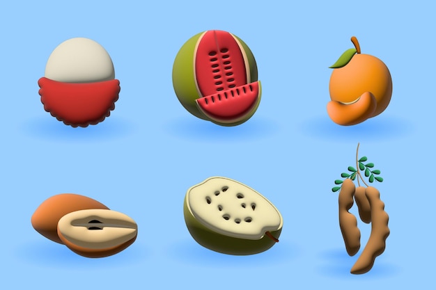 3D Fruit Icon Set-collectie