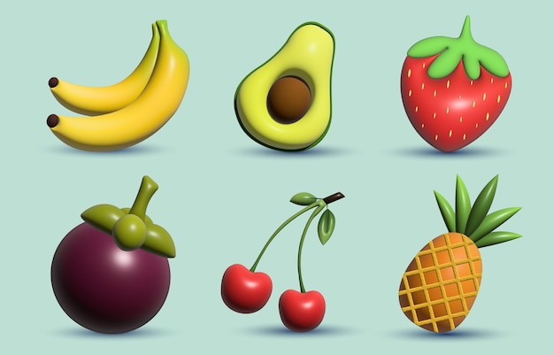 Vector 3d fruit icon set collection