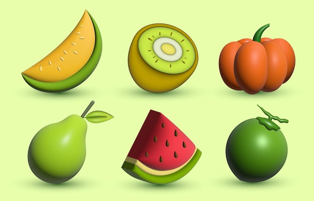 3d fruit icon set collection