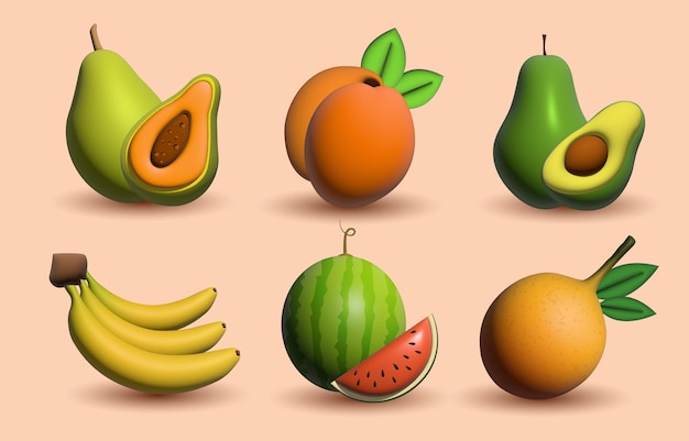 3D Fruit Icon Set Collection